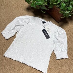 Veronica Beard White cropped Smocked Blouse